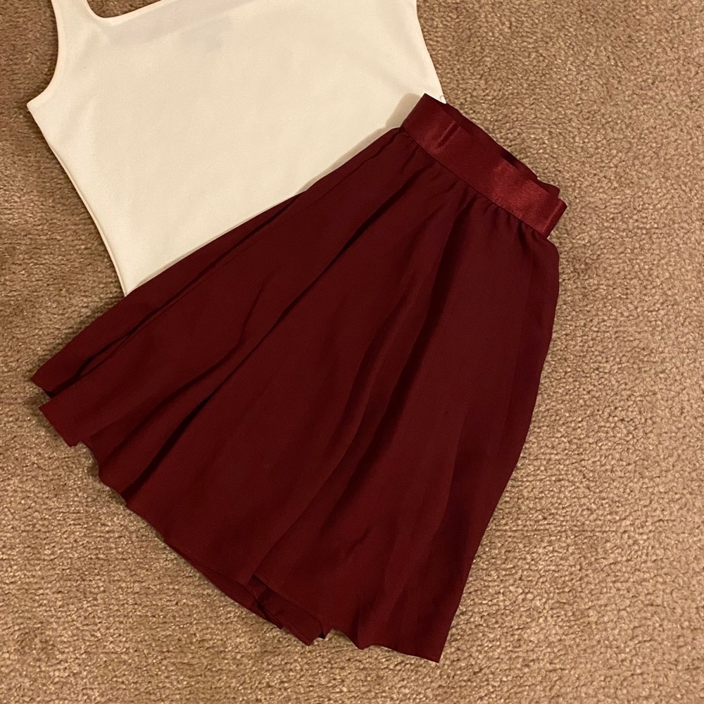Express Burgundy Pleated Mini Skirt